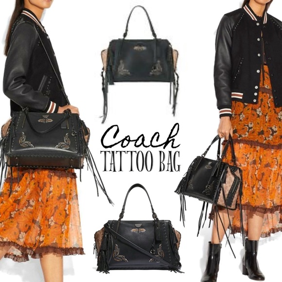 Coach Tattoo Dreamer 36 Chelsey Champlain Fringe Moth Gothic Skull Black Bag - Picture 13 of 15